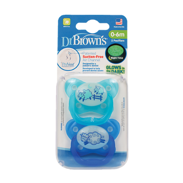 Dr Brown Prevent Πιπίλα Ορθοδοντική Σιλικόνης Νυκτός Πεταλούδα Μπλε 0-6 Μηνών 2τμχ